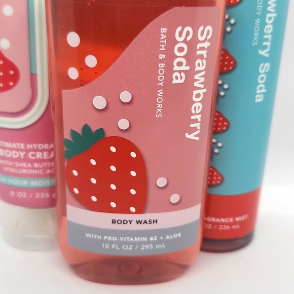 New Bath & Body Works Sale BBW Strawberry Soda 3-Piece Set Wash, Cream, Mist - Picture 3 of 7